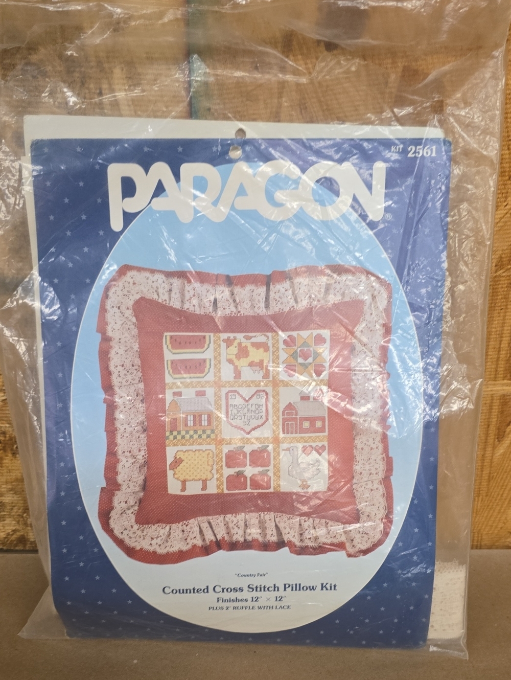 PARAGON Red and White Counted Cross Stitch Pillow Kit with Lace Ruffle